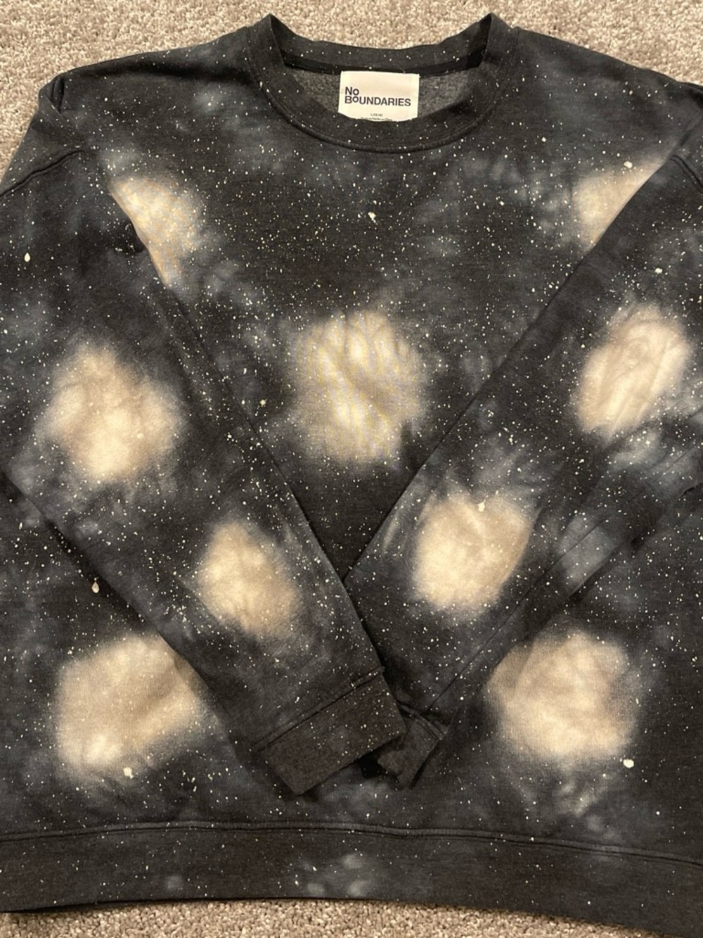 Galaxy Bleach Splatter Grunge Navy and Cream Pullover Streetwear Sweatshirt Sz L